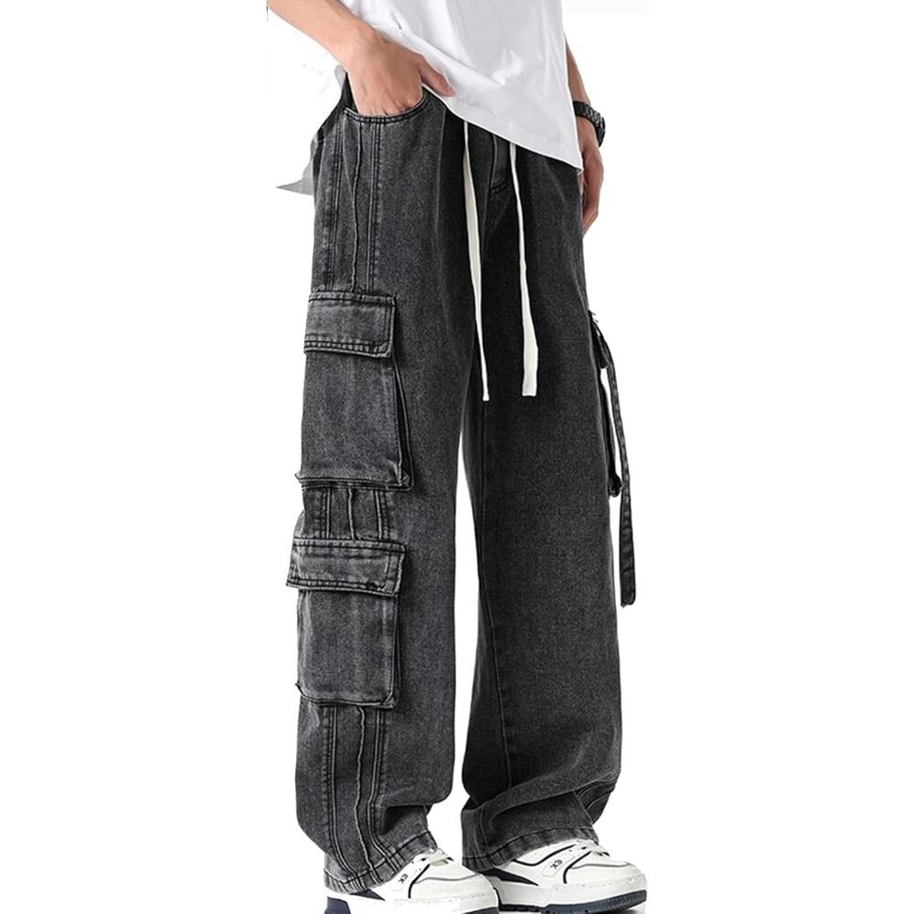 Versatile Women's Cargo Jeans - Baggy Wide Leg, Vintage Look, All-Season Fit